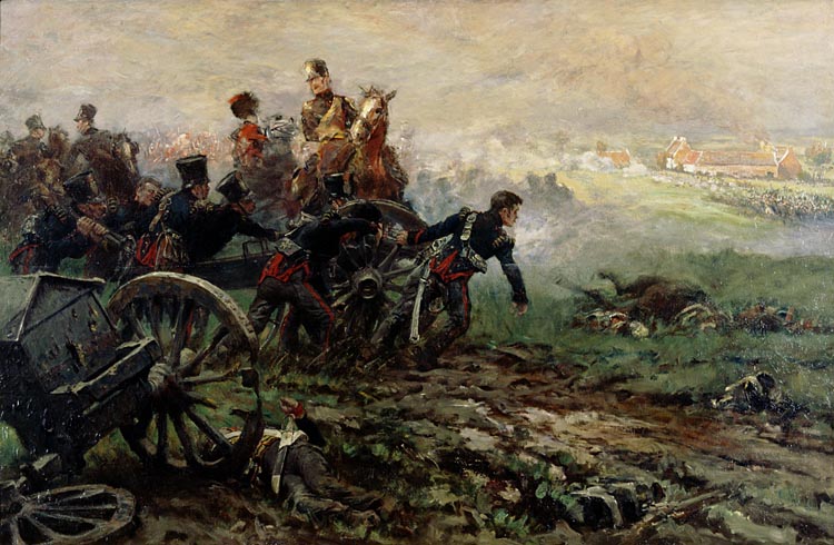 De batterij Krahmer de Bichin tijdens de Slag bij Waterloo