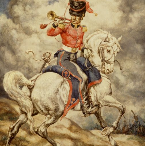 Ruiterportret van een trompetter